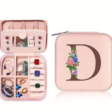 Imagem de Caixa de joias personalizada – uma caixa de armazenamento portátil para anéis, brincos e colares de viagem, com padrões florais, tornando-a um presente para vários feriados, como o Natal (rosa 4 x 4 x