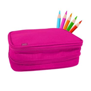 Imagem de Estojo Material Escolar Organizador Caneta Lápis 2 Divisórias Pink Grande Espaçoso Feminino Menina