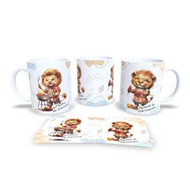 Imagem de Caneca de Cerâmica com Leão Roqueiro, Design Musical Divertido em Branco, Decorada com Ilustração de Violão, O Rock Star da Família (18805)