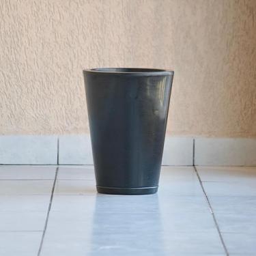 Imagem de Vaso de Plantas Flores Decorativo Sala Jardim Casa Coluna Cone Redonda 39x29 Lisa Marmorizada Polida com Prato (Preto)