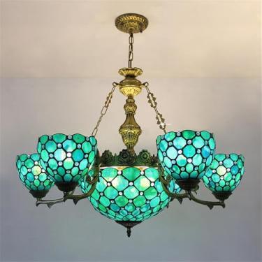 Imagem de Lustre retrô americano de luxo com LED, criativo e elegante, para sala de estar, restaurante, quarto, casa de campo, hotel, café ou bar, com luminária pendente de vidro colorido (B 6 lâmpada