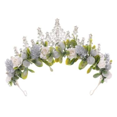 Imagem de CoTeeZa Tiara de princesa com coroa de flores de Natal - tiara de strass com frutas vermelhas e samambaias, acessório de cabelo para casamento de Natal, Metal