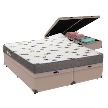 Imagem de Cama Box Queen Com Bau Ortobom D33 Light Bege Bege