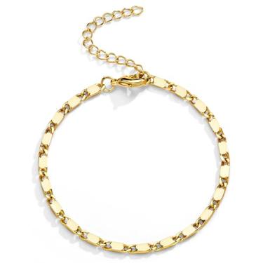 Imagem de Poxtex Tornozeleiras extragrandes para mulheres, tornozeleira grande, ouro real 14K, à prova d'água, 25,4 cm + 5 cm, pulseiras de tornozelo grandes ajustáveis para mulheres plus size, pulseiras de