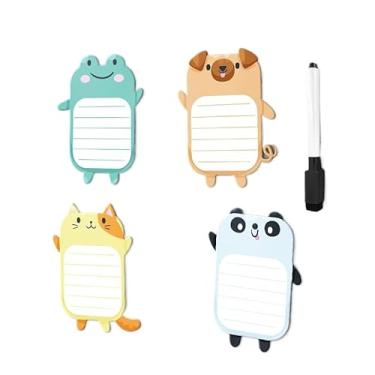 Imagem de Um conjunto de 4 figuras de animais ima de geladeira com uma caneta magnética, que pode ser usada para fazer anotações, escrever mensagens e fazer planos