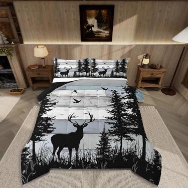 Imagem de jejeloiu Conjunto de cama de veado macio para meninos e meninas, conjunto de edredom rústica, tamanho Queen, casa de fazenda, microfibra, animal selvagem, decoração de quarto, 3 peças com 2 fronhas