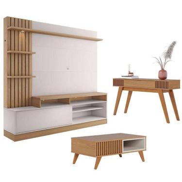 Imagem de Estante Home Theater Maceió Com Mesa De Centro Jeri Freijó Off White E Aparador Riviera Freijó – Colibri