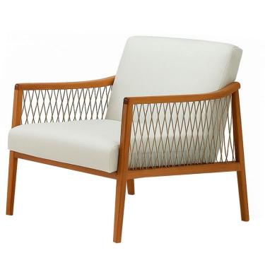 Imagem de Poltrona Com Braço Acaé 76 Cm (largura) Ozki Madeira Eucalipto Cedro Tecido Bege C Corda Canela