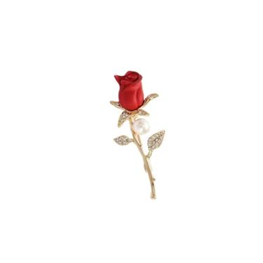 Imagem de GBAHFY Broche romântico de flores de rosas vermelhas para mulheres, broche floral vintage para jaqueta, bolsa, cachecol, Large, Metal, Sem Pedra Preciosa