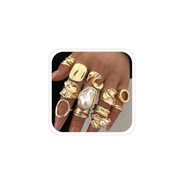 Imagem de CSIYANJRY99 Conjunto de anéis grossos de ouro para mulheres, conjunto de anéis com articulações empilháveis de ouro, acessório, anel aberto, boêmio, bijuteria de fantasia de formatura, Metal, Zircônia