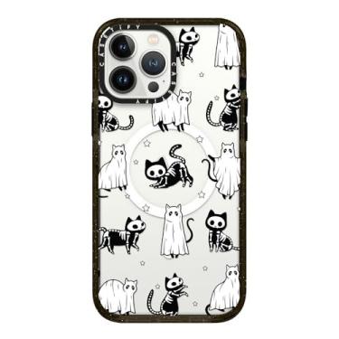 Imagem de CASETiFY Capa Impact para iPhone 13 Pro Max [proteção contra quedas de grau militar de 2,5 m 4X/compatível com Magsafe] - Gatos fantasmas de Halloween e gatos esqueleto - preto transparente