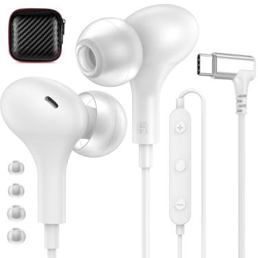 Imagem de APETOO Fones de ouvido USB C magnéticos com fio, cancelamento de ruído, ângulo reto, tipo C, com controle de volume, graves estéreo para iPhone 17 16 15/iPad Pro/Samsung/Google Pixel/OnePlus, branco