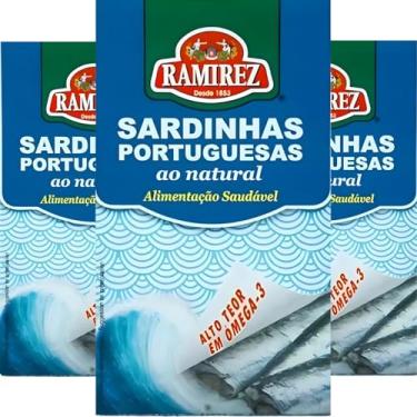 Imagem de Sardinha em Lata Portuguesa RAMIREZ ao Natural em Água – 125g - 3 Unidades – Tampa Abre Fácil