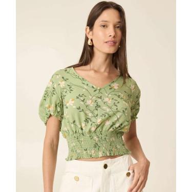 Imagem de Blusa Cropped Feminina Floral Recorte Lastex Marisa-73925, Verde, M