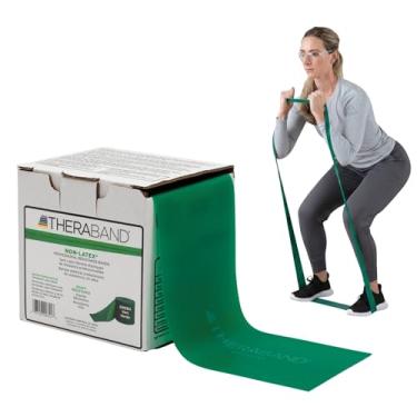 Imagem de THERABAND Faixa de resistência rolo de 23 metros, faixas elásticas profissionais sem látex verde pesado para exercícios de exercício superior e inferior do corpo, fisioterapia, pilates, reabilitação, caixa dispensadora, nível intermediário 1