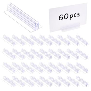 Imagem de DICOSMETIC 60 peças de suporte autoadesivo de PVC com clipe de proteção contra espirros transparente para minipainel com suporte de 2,5 x 7,5 x 1,5 cm, porta-etiquetas transparentes para cartões e