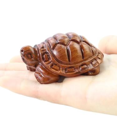 Imagem de FENNYYAR Répteis de tartaruga esculpidos à mão Longevidade tartaruga de madeira, 7 cm 6,9 cm, estatueta de amuleto de mascote da sorte da sorte