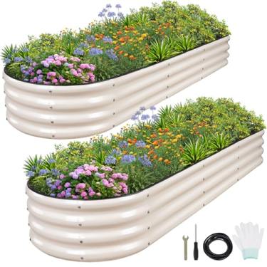 Imagem de 1MORE Cama de jardim - 2,4 x 0,6 x 0,3 m, caixas de jardim ao ar livre, canteiros elevados para jardinagem, kit de cama de jardim de metal para flores de vegetais, canteiros elevados com ferramentas