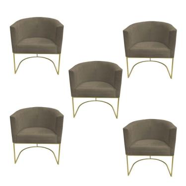 Imagem de Kit 05 Poltronas Paola Base De Ferro Sued Marrom Rato D'classe Decor