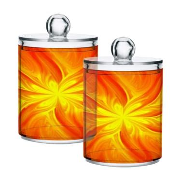 Imagem de Qilmy Pacote com 2 suportes Qtip com estampa de flor de laranja, frascos de boticário de 400 ml, vasilha organizadora de banheiro para cotonetes, bolas de algodão, almofadas de maquiagem, fio dental