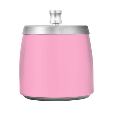 Imagem de JUZIHAI Lindo cinzeiro rosa de cor sólida com tampa, cinzeiro de aço inoxidável inodoro à prova de vento sem fumaça para escritório em casa, pátio, varanda, cigarro