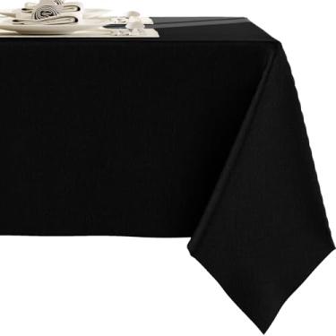 Imagem de RUOYU Toalhas de mesa pretas de mistura de linho pesado – Toalha de mesa premium sólida de 218 x 139 cm, resistente a manchas, capa de mesa à prova d'água para jantar, cozinha, banquetes e buffet