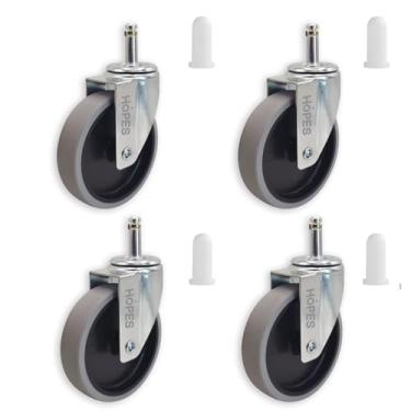 Imagem de HOPES Conjunto de 4 rodas giratórias de borracha com haste de anel de aderência de 7/40.6 cm e mangas de 19/81.3 cm, rodízio liso para balde de esfregão e carrinhos de limpeza (haste de 7/40.6 cm