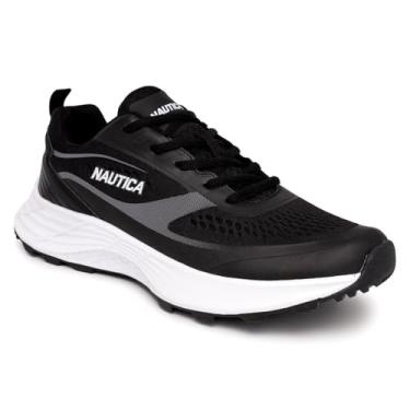Imagem de Nautica Tênis masculino com cadarço – amortecimento máximo para corrida, caminhada, tênis – Tênis esportivo confortável e aprimorado - Balacava, Preto, branco, 39