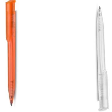 Imagem de Caneta Esferográfica de Papel Reciclado com Detalhes em PLA Biodegradável, Kit com 1 e 2 Unidades, Escrita Azul (Laranja e Roxo)