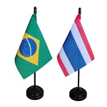 Imagem de Kit Bandeira de Mesa Brasil e Tailândia, 26cm Altura, 18x11cm, Multicolorido, Oxford, Base Plástica, Decoração para Escritório, Eventos
