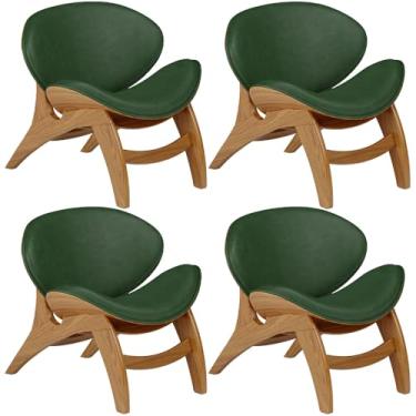 Imagem de Kit 4 Poltronas Decorativa Orgânica Sala Living Kadosh L02 Couríssimo Verde Musgo - Lyam Decor