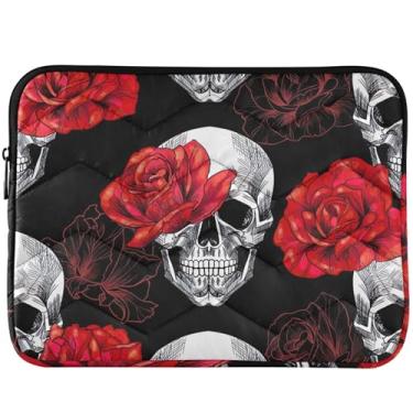 Imagem de Capa para laptop acolchoada com caveira e flor rosa para MacBook Air 13 polegadas, capa protetora para computador, capa para notebook universal de 13 a 14 polegadas