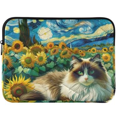 Imagem de Capa fofa para laptop Ragdoll gato noite estrelada girassol capa fofa para notebook para MacBook Air 13 polegadas capa universal 13-14 polegadas capas fofas para computador