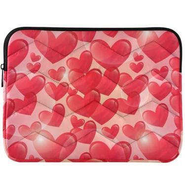 Imagem de Capa para laptop vermelha romântica com coração amoroso, fofa, acolchoada, capa para notebook com estampa fofa universal de 13 polegadas para laptop de 14 polegadas