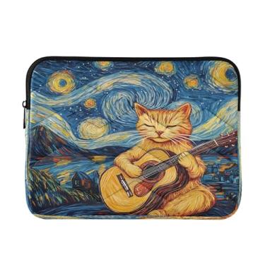 Imagem de Bolsa feminina Cat Guitar Sky Blue para laptop, capa protetora à prova de choque, pastas para laptop de 13 a 13,3 polegadas