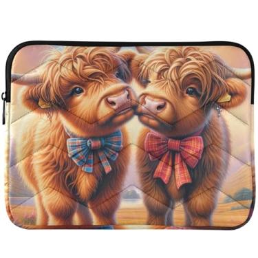 Imagem de Capa protetora para laptop Valentines Highland Cow Mate para Macbook Pro, capa acolchoada de 35 a 35 cm, universal