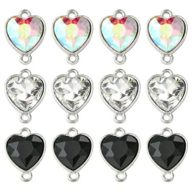 Imagem de MakemadeDIY 18 peças de pingentes de conectores de vidro com coração assustado de strass para fabricação de joias, latão, cores mistas, amuletos para pulseiras, colares, brincos, chaveiros, presente
