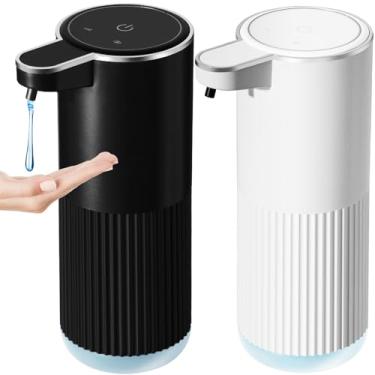 Imagem de RYTOXILO Dispensador automático de sabonete, pacote com 2 dispensadores de sabão líquido preto e branco sem toque para banheiro, 35 ml de plástico elétrico, dispensador de sabonete, suporte de parede