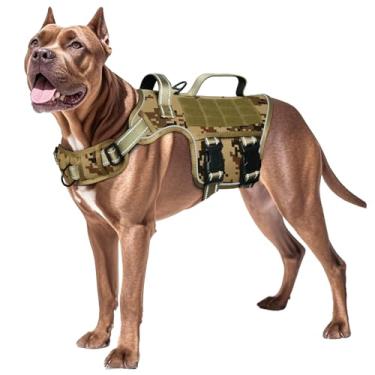 Imagem de Peitoral para cães grandes, resistente, sem puxão, tático, com sistema Molle, fácil de colocar e tirar, respirável acolchoado, colete refletivo ajustável para animais de estimação para caminhadas