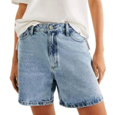 Imagem de Shorts Jeans Feminino Hering Cintura Alta Azul Claro HBXC1E-Feminino