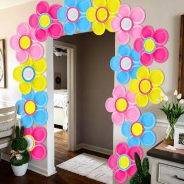 Imagem de Feifeiya 123 kits de artesanato de pratos de flores coloridas, decorações de flores de papel pastel, faça-você-mesmo, para pendurar na parede, pratos descartáveis de papel margarida, pano de fundo