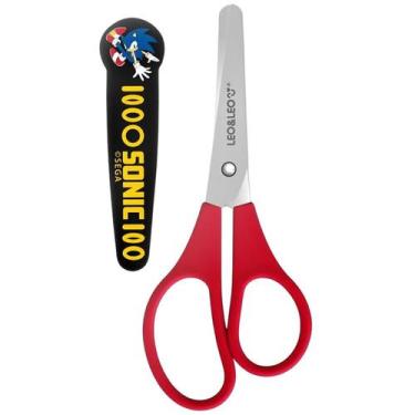 Imagem de Tesoura escolar com pontas arredondadas e capa protetora Sonic The Hed