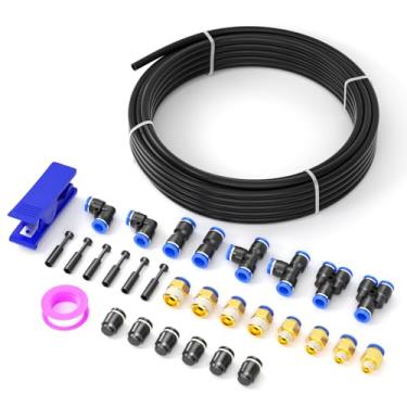 Imagem de luxdeng Kit de mangueira de ar PU de poliuretano preto de 8 mm OD com conexões de pressão para conectar para ar comprimido 10 metros/33 pés (pacote com 31)