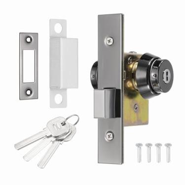 Imagem de PATIKIL Fechadura de porta de loja, fechadura de mortise comercial, fechadura de mortise, parafuso quadrado, conjunto de fechadura central de vidro emoldurado com cilindro duplo e 3 chaves, preto