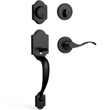 Imagem de Camtek Conjunto de fechadura de porta frontal bronze polido a óleo com fechadura de fechadura e chave, maçaneta externa de cilindro único e conjunto de fechadura, maçaneta da porta frontal com