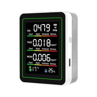 Imagem de Asixxsix Medidor de Qualidade do Ar, Testador de Qualidade do Ar Portátil Inteligente 5 em 1 com Tela LCD Colorida, para CO2, Formaldeído (HCHO), Temperatura e Umidade