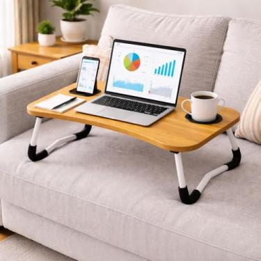 Imagem de Mesa Portátil Dobrável para Notebook Multifuncional - cor sortido – Mesa de Cama com Suporte para Copo, Slot para Tablet/Celular, Pés Antiderrapante e Leve – Ideal para Home Office e Estudos
