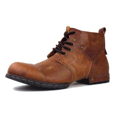 Imagem de OSSTONE Botas de motocicleta masculinas modernas com cadarço de couro Chukka OS-6015-2-retro-marrom-US-R, Retro Tan, 11 Wide