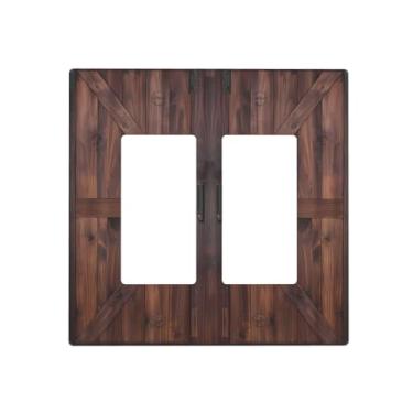 Imagem de Capa de interruptor de luz rústica marrom rústica porta de celeiro prancha de madeira retrô 2 gangues duplo balancim placa de parede decorativa placa de interruptor elétrico para banheiro cozinha