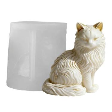 Imagem de Moldes Para Velas,Artesanato Decorativo em Concreto com Forma de Gato Sentado,Molde para em Resina - para Casa Sala de Jantar e Festa de Casamento